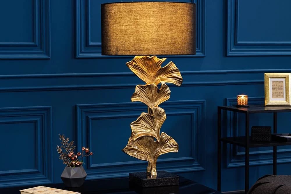 riess-ambiente Tischleuchte GINKGO Schwarz/Gold Marmorfuß