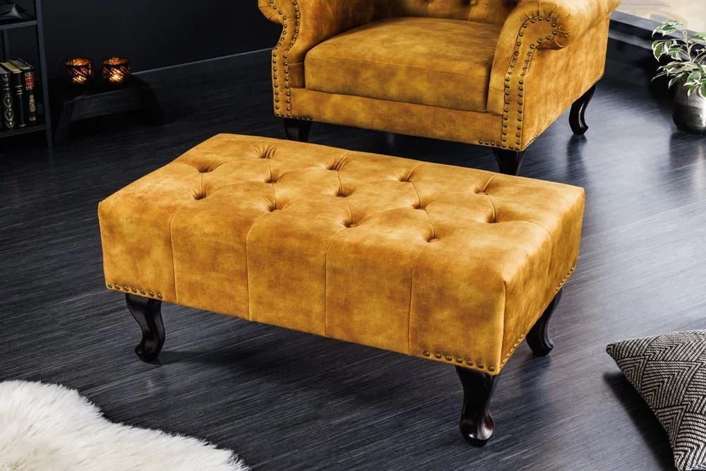 riess-ambiente Fußhocker CHESTERFIELD Senfgelb Dunkelbraun Samt