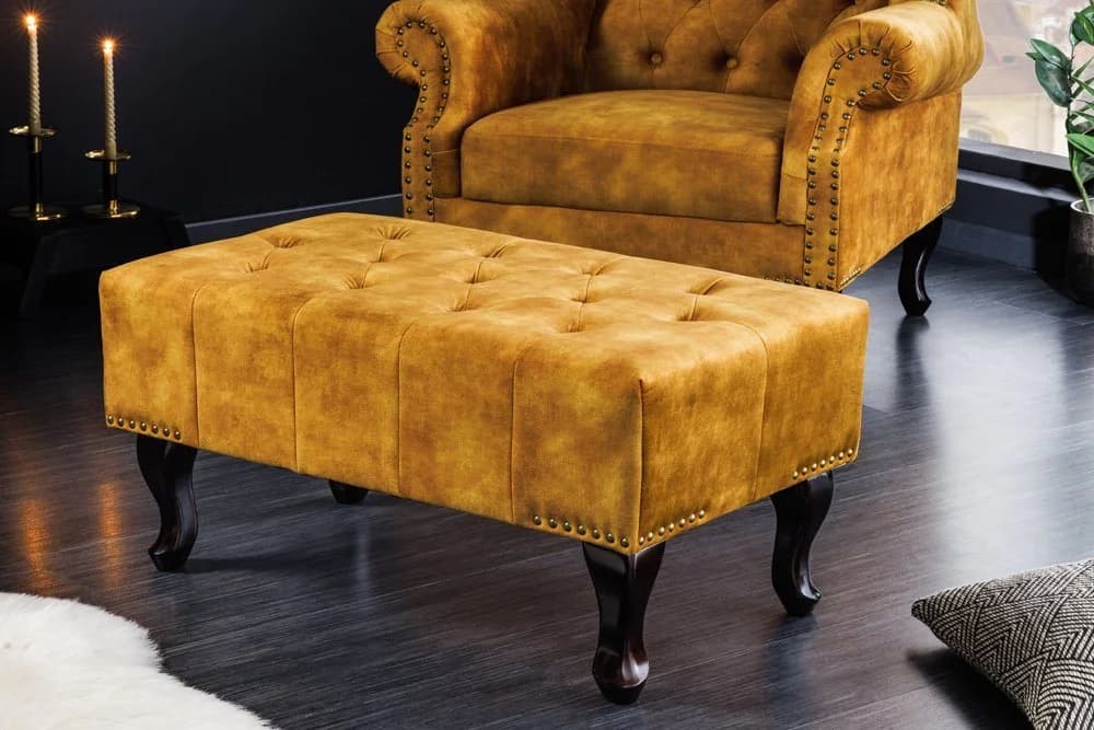riess-ambiente Fußhocker CHESTERFIELD Senfgelb Dunkelbraun Samt - Bild 2