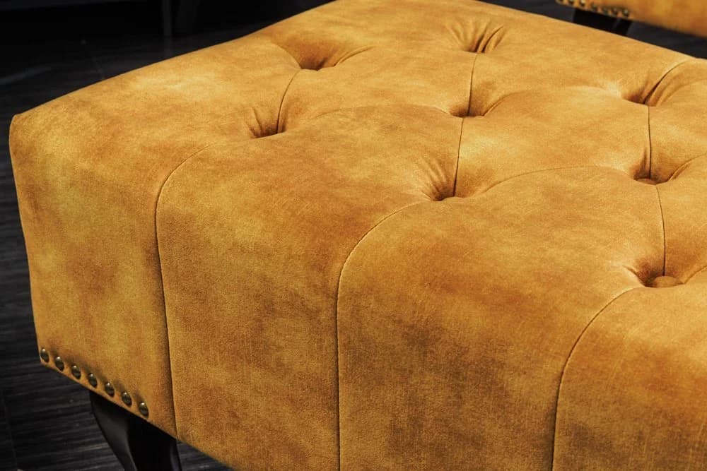 riess-ambiente Fußhocker CHESTERFIELD Senfgelb Dunkelbraun Samt - Bild 4
