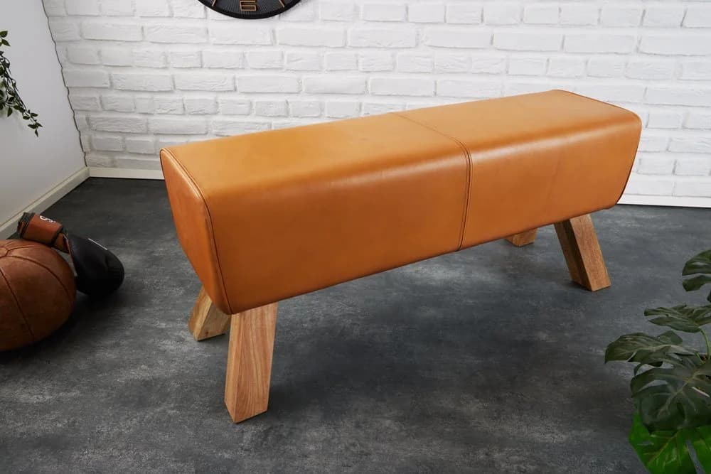 riess-ambiente Sitzbank TURNBOCK Cognac Echtleder Mangoholz Retro - Bild 2