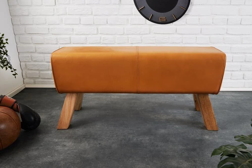 riess-ambiente Sitzbank TURNBOCK Cognac Echtleder Mangoholz Retro - Bild 4
