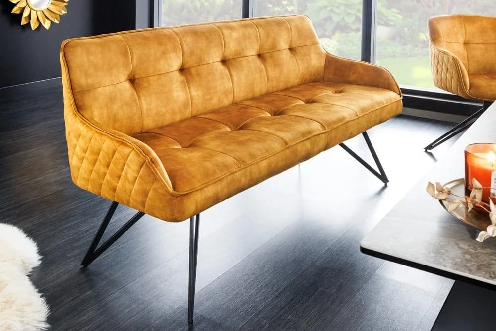 riess-ambiente Sitzbank EUPHORIA Senfgelb Samt Retrostil - Bild 2