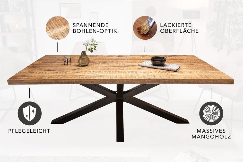 riess-ambiente Esstisch GALAXIE 160cm Massivholz Stern-Gestell Industrial - Bild 3