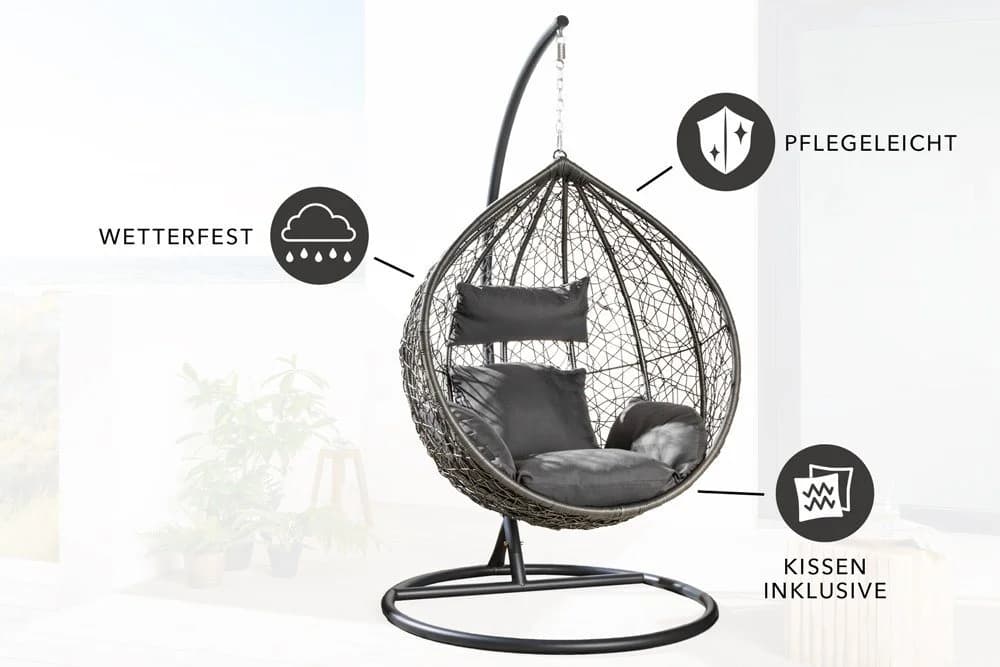 riess-ambiente Hängesessel LOFT Anthrazit Grau Polyrattan mit Kissen - Bild 4
