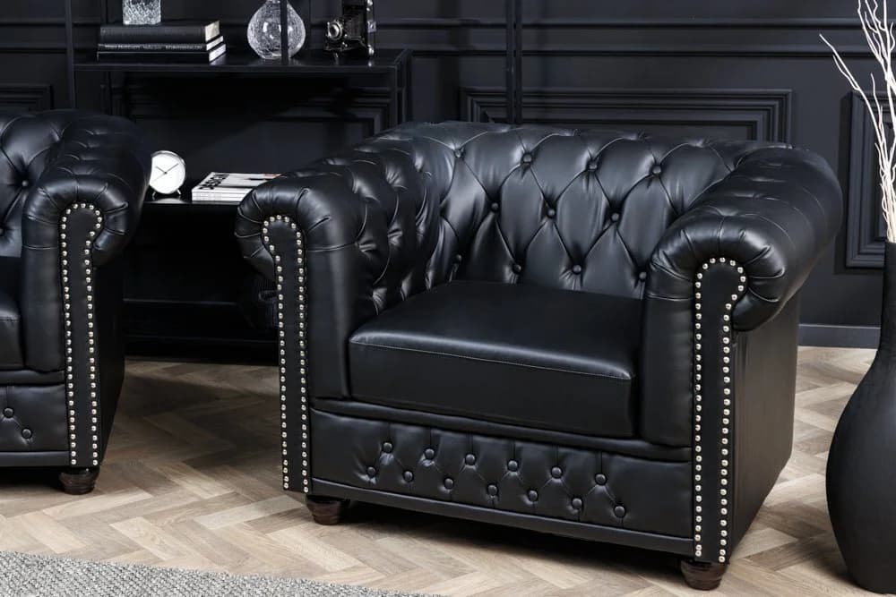 riess-ambiente Chesterfield-Sessel 110cm Matt Schwarz Kunstleder - Bild 2