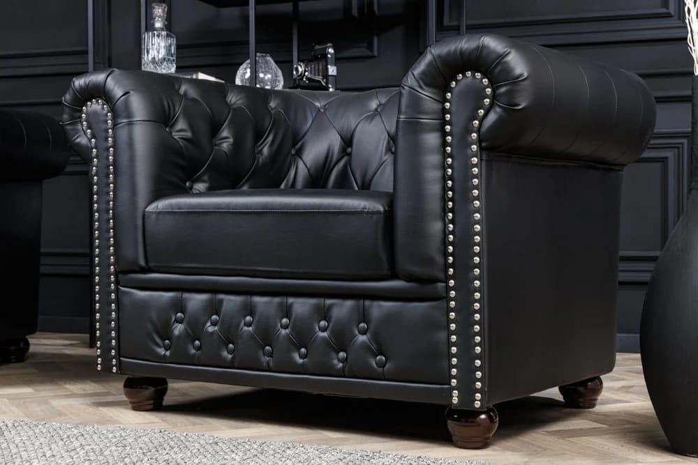riess-ambiente Chesterfield-Sessel 110cm Matt Schwarz Kunstleder - Bild 3