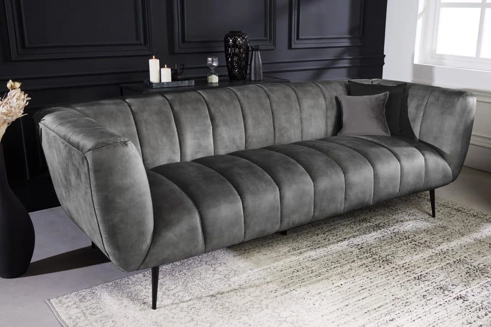 riess-ambiente Sofa NOBLESSE 225cm Grau Schwarz Samt Retro - Bild 2