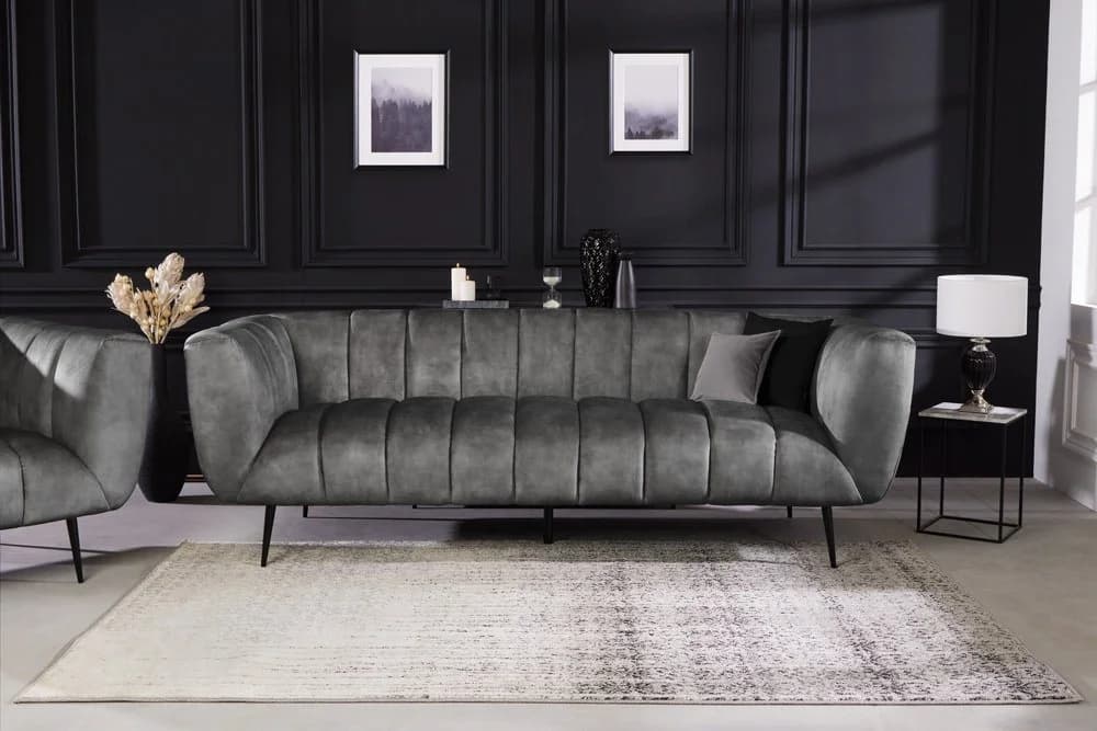 riess-ambiente Sofa NOBLESSE 225cm Grau Schwarz Samt Retro - Bild 3