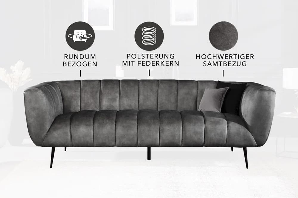 riess-ambiente Sofa NOBLESSE 225cm Grau Schwarz Samt Retro - Bild 4