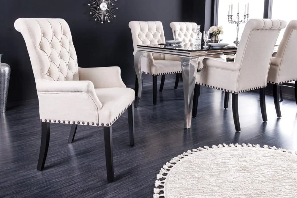 riess-ambiente Armlehnstuhl CASTLE Beige Chesterfield Holzbeine