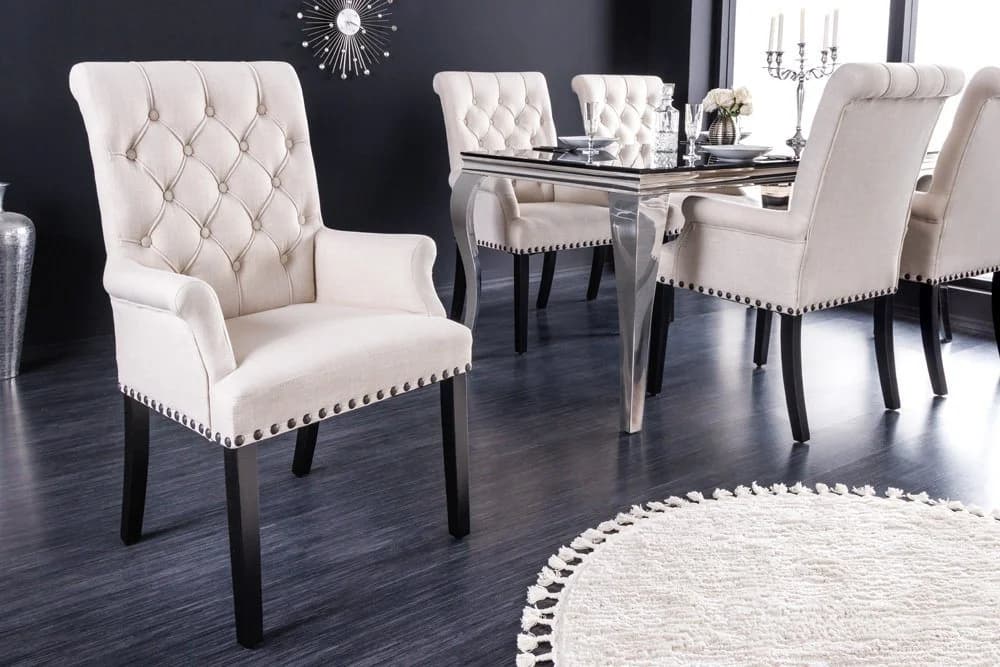 riess-ambiente Armlehnstuhl CASTLE Beige Chesterfield Holzbeine - Bild 2