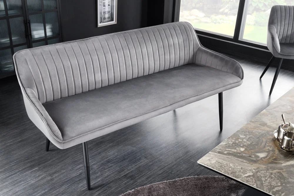 riess-ambiente Sitzbank TURIN Samt Grau Schwarz Metallbeine Armlehne - Bild 2