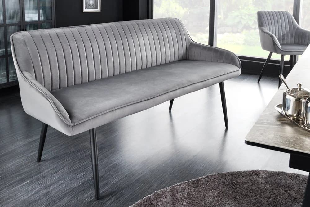 riess-ambiente Sitzbank TURIN Samt Grau Schwarz Metallbeine Armlehne - Bild 3