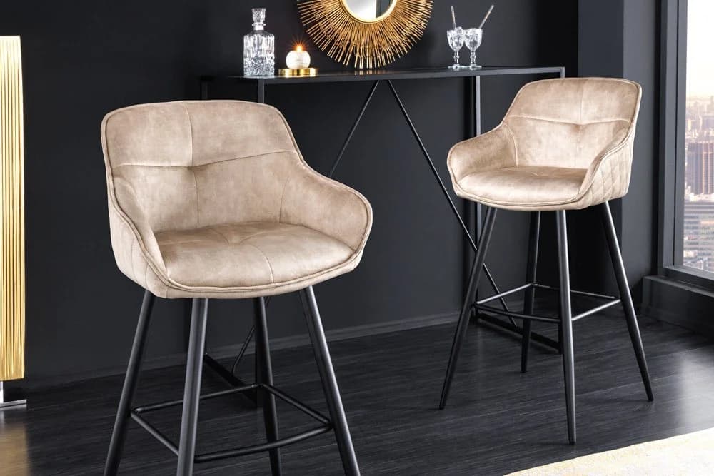 riess-ambiente Barhocker EUPHORIA Samt champagner greige/schwarz mit Lehne