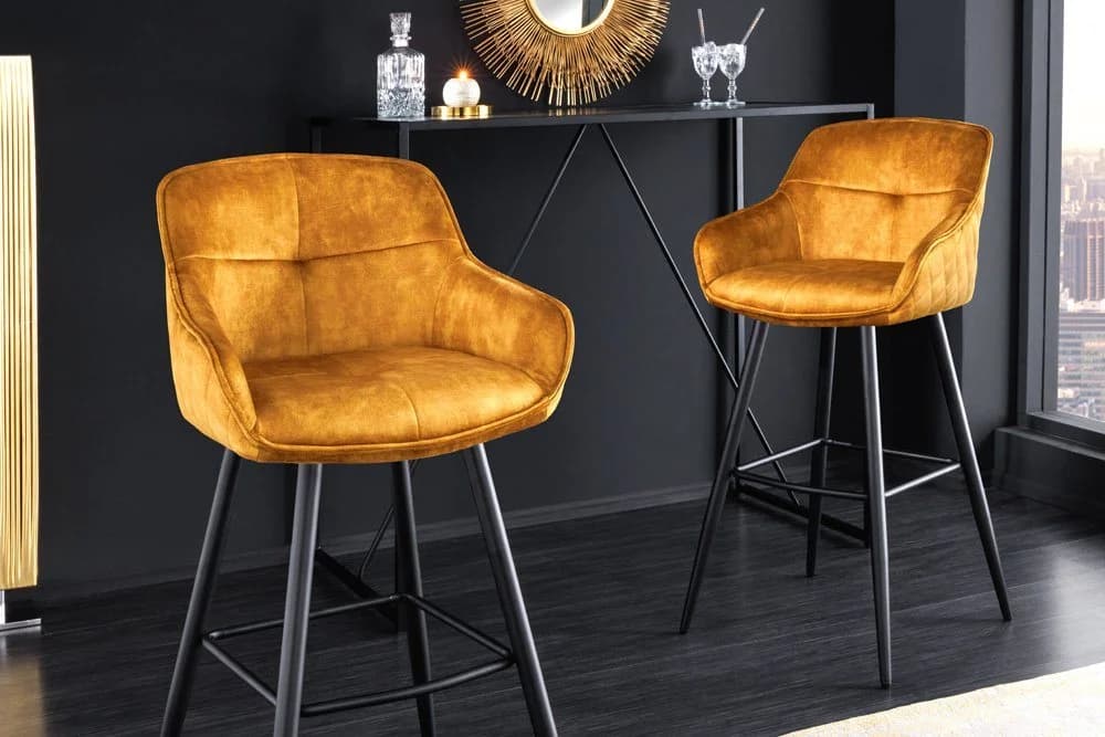 riess-ambiente Barhocker EUPHORIA Senfgelb Schwarz Samt Metall