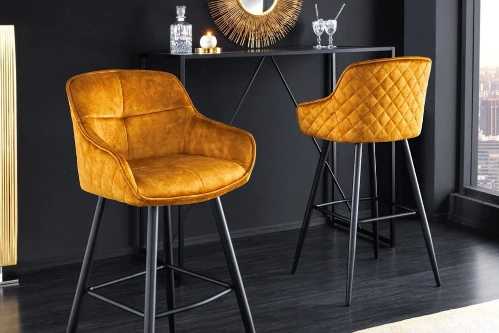 riess-ambiente Barhocker EUPHORIA Senfgelb Schwarz Samt Metall - Bild 2