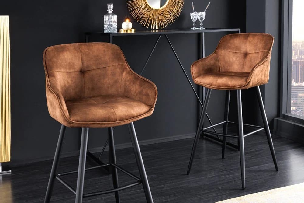 riess-ambiente Barhocker EUPHORIA Rostbraun Schwarz Samt Metallbeine mit Lehne