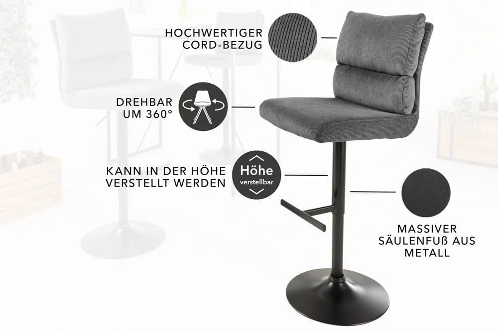 riess-ambiente Barhocker COMFORT grau/schwarz höhenverstellbar drehbar - Bild 4