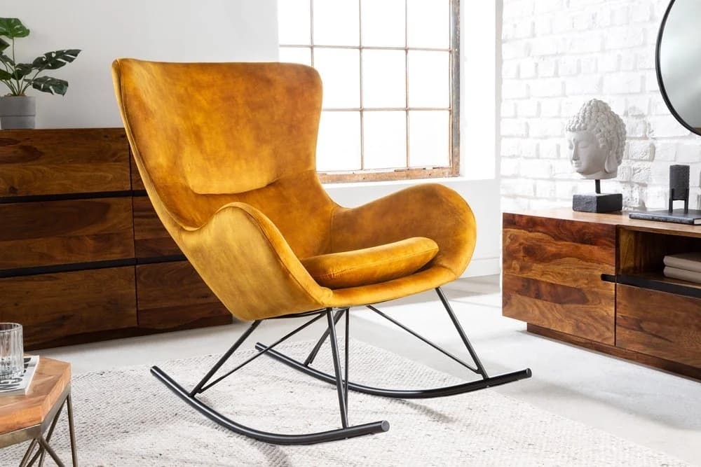 riess-ambiente Schaukelstuhl SCANDINAVIA SWING Senfgelb Schwarz Samt Metall - Bild 2