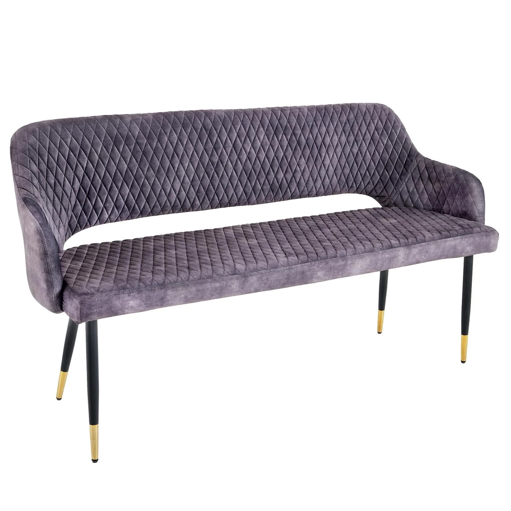 Riess Ambiente Sitzbank PARIS 160cm Grau Samt Retro Metallbeine Gold