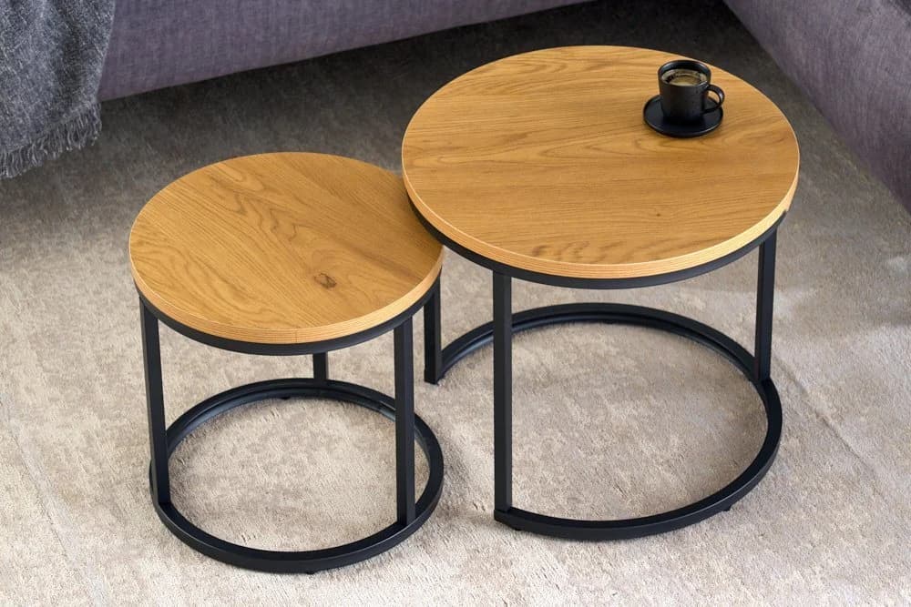 riess-ambiente Beistelltisch-Set 2er ELEGANCE Runde Wildeiche Optik Schwarz - Bild 3