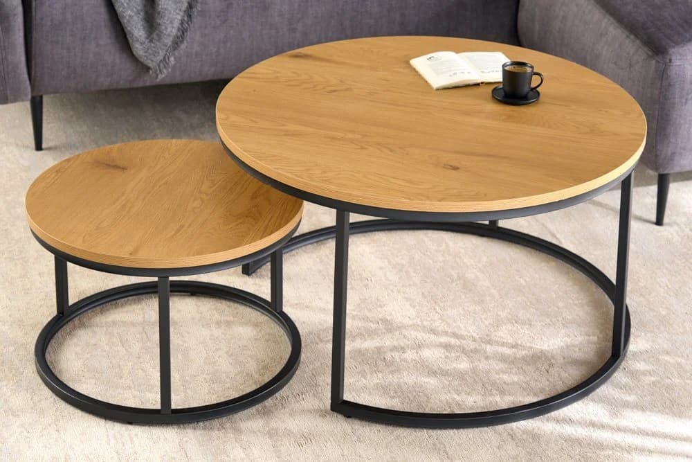 riess-ambiente Couchtisch-Set ELEGANCE 2-tlg. rund 80cm Wildeichen-Optik schwarz - Bild 3