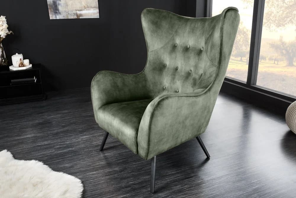 riess-ambiente Ohrensessel AMSTERDAM grün Schwarz Samt Retro