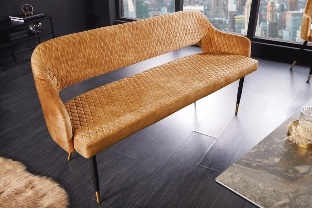 Riess Ambiente Sitzbank PARIS 160cm Senfgelb Samt Retro - Bild 2