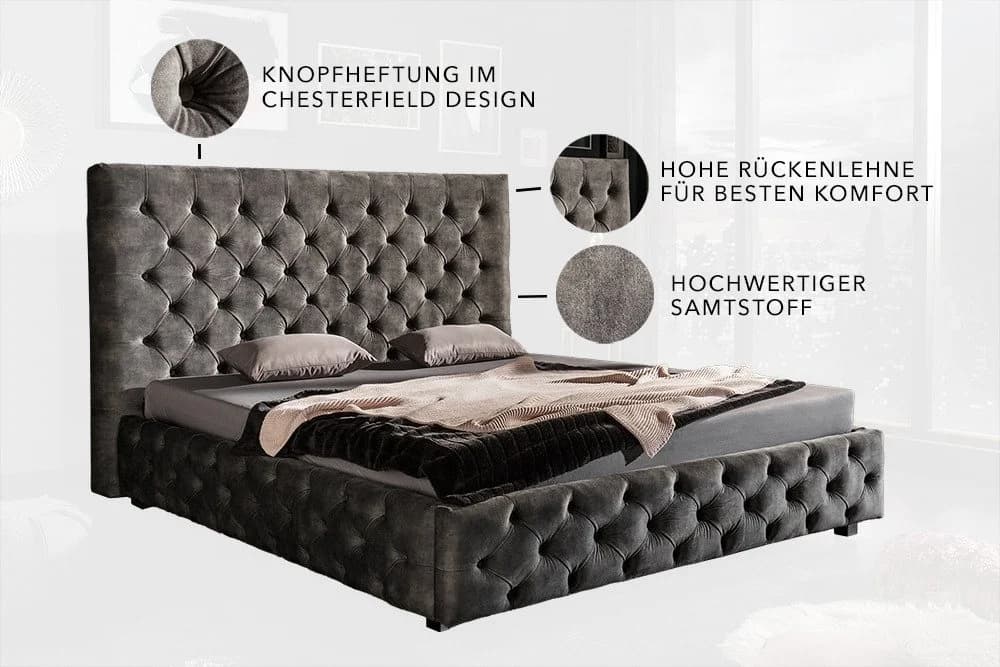 riess-ambiente Polsterbett PARIS 180x200cm Grau Chesterfield-Stil - Bild 4