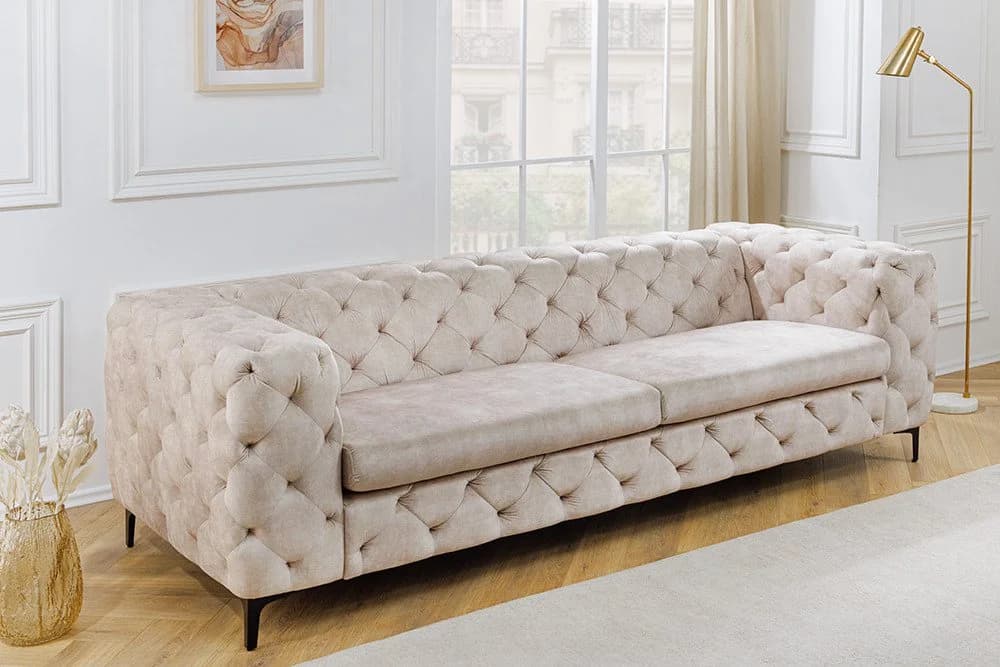 riess-ambiente 3-Sitzer MODERN BAROCK Sofa Samt Champagner-Beige Chesterfield - Bild 2