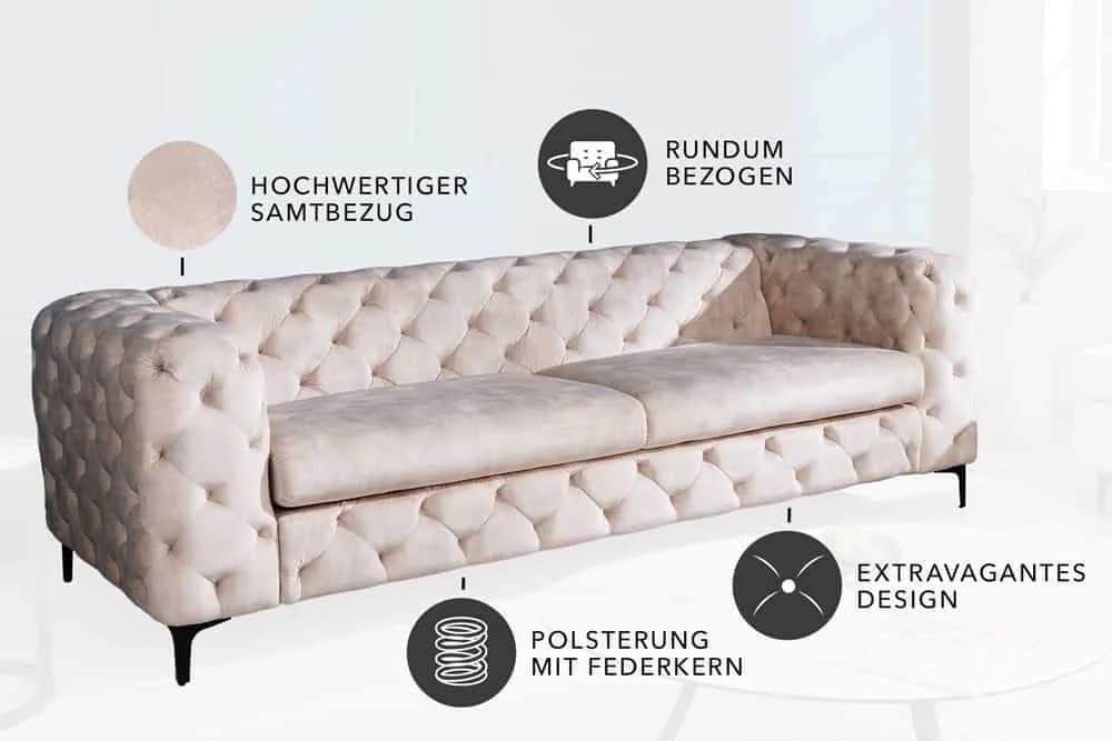 riess-ambiente 3-Sitzer MODERN BAROCK Sofa Samt Champagner-Beige Chesterfield - Bild 4
