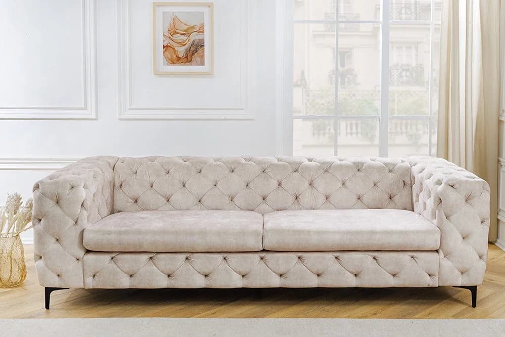riess-ambiente 3-Sitzer MODERN BAROCK Sofa Samt Champagner-Beige Chesterfield - Bild 5