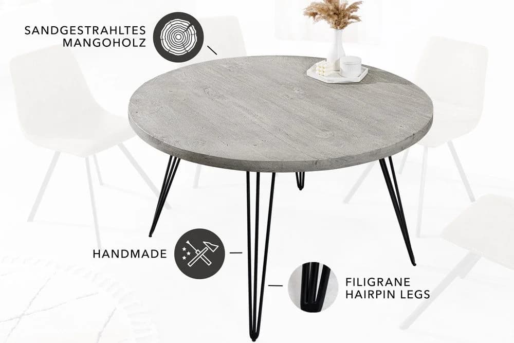riess-ambiente Esstisch SCORPION Grau Mangoholz Hairpin Legs - Bild 4