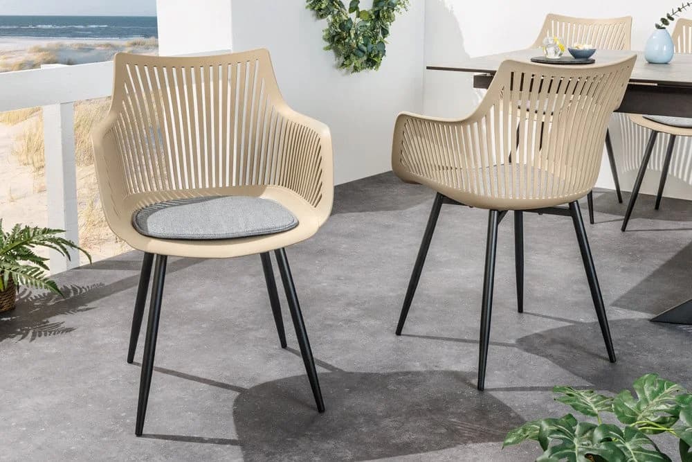 Riess Ambiente Stuhl SIGNUM Modern Greige Schwarz Kunststoff Küchenstuhl Indoor Outdoor mit Armlehnen - Bild 2