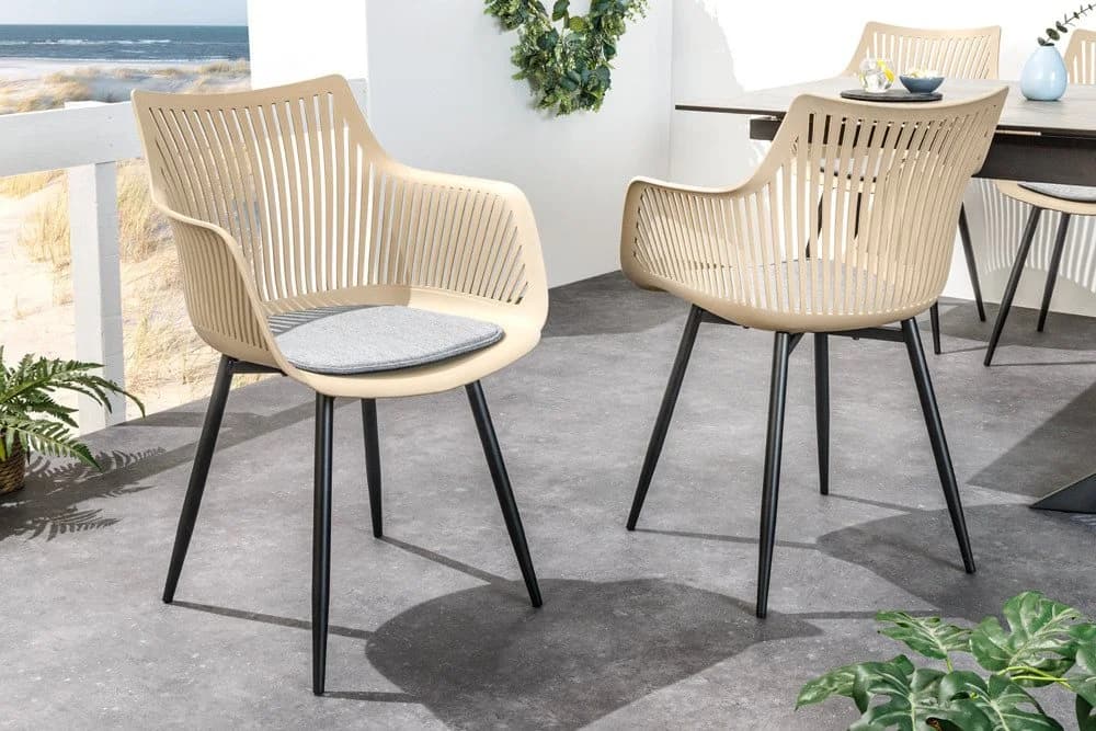 Riess Ambiente Stuhl SIGNUM Modern Greige Schwarz Kunststoff Küchenstuhl Indoor Outdoor mit Armlehnen - Bild 3