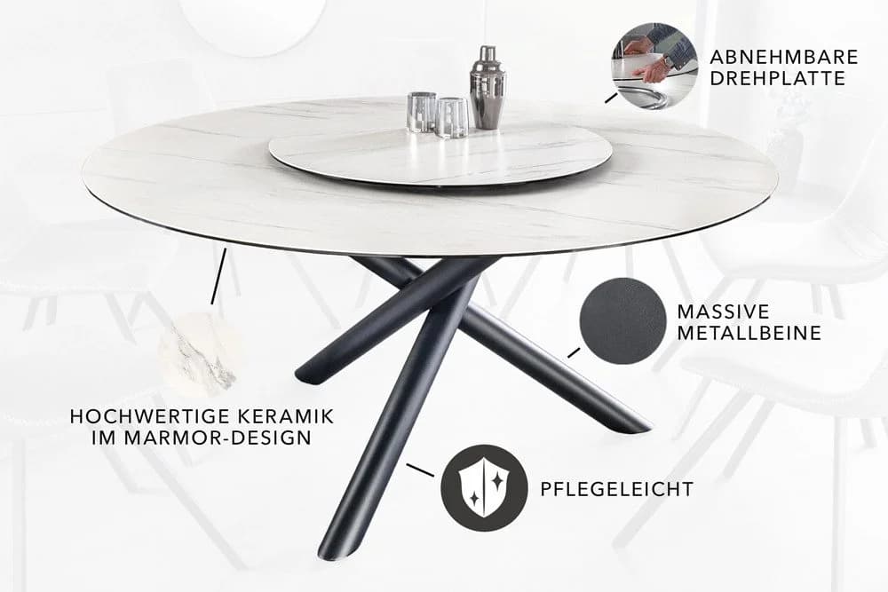 riess-ambiente Esstisch SPIN 150cm Weiß/Schwarz mit Drehplatte - Bild 4