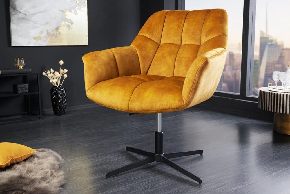 riess-ambiente Loungesessel PAPILLON Senfgelb Samt 360° drehbar höhenverstellbar