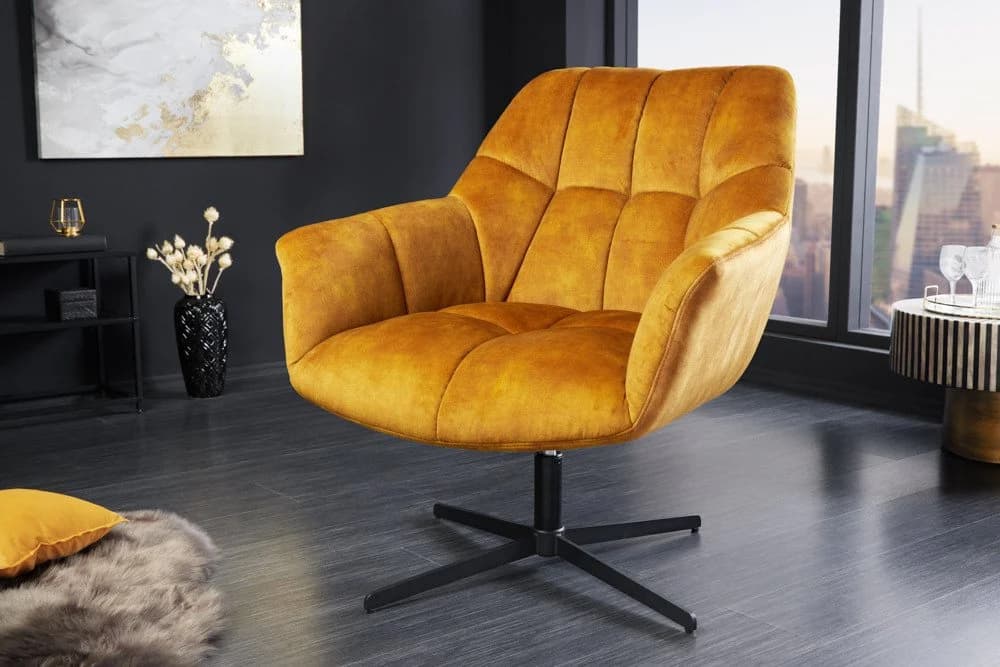 riess-ambiente Loungesessel PAPILLON Senfgelb Samt 360° drehbar höhenverstellbar - Bild 2