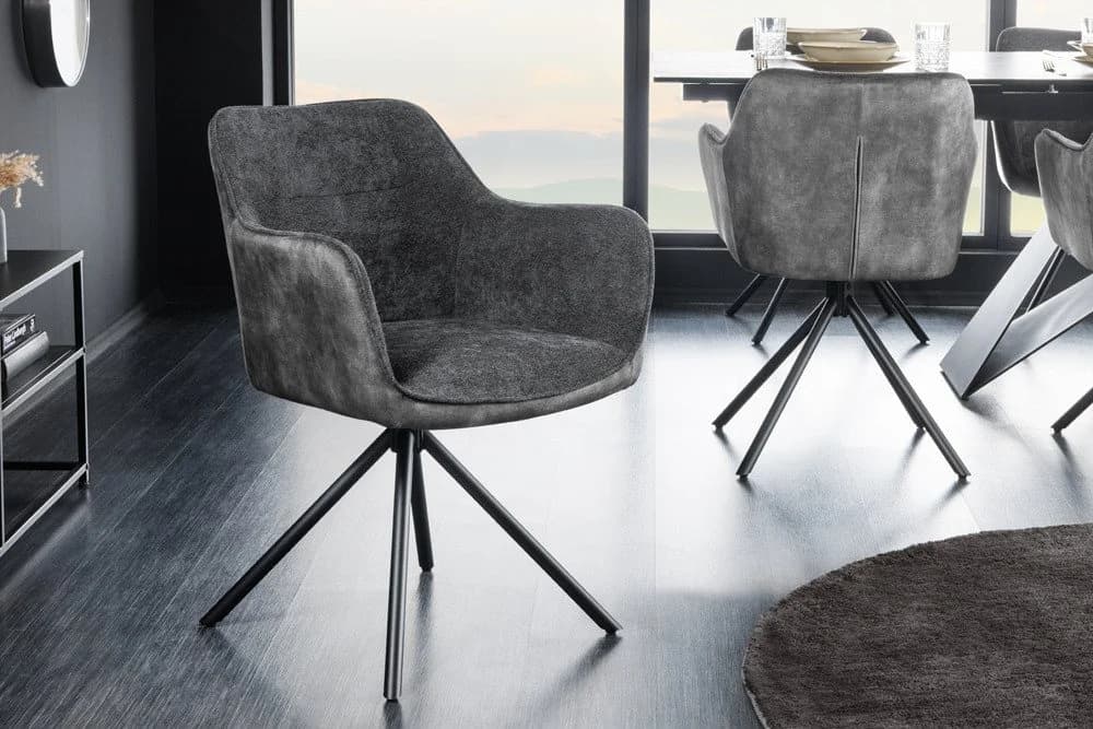riess-ambiente Stuhl VERONA - dunkelgrau Samt mit Armlehne & Metallbeinen - Bild 2