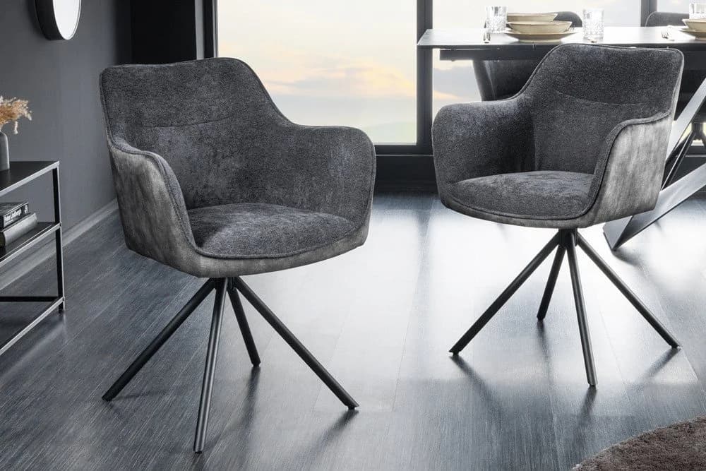 riess-ambiente Stuhl VERONA - dunkelgrau Samt mit Armlehne & Metallbeinen - Bild 3