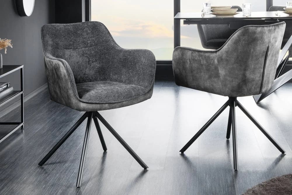 riess-ambiente Stuhl VERONA - dunkelgrau Samt mit Armlehne & Metallbeinen - Bild 4