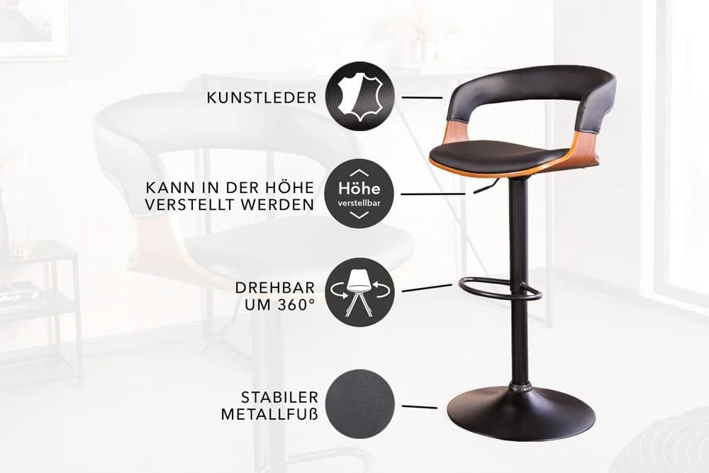 riess-ambiente Barhocker Manhattan Schwarz Kunstleder mit Lehne - Bild 5