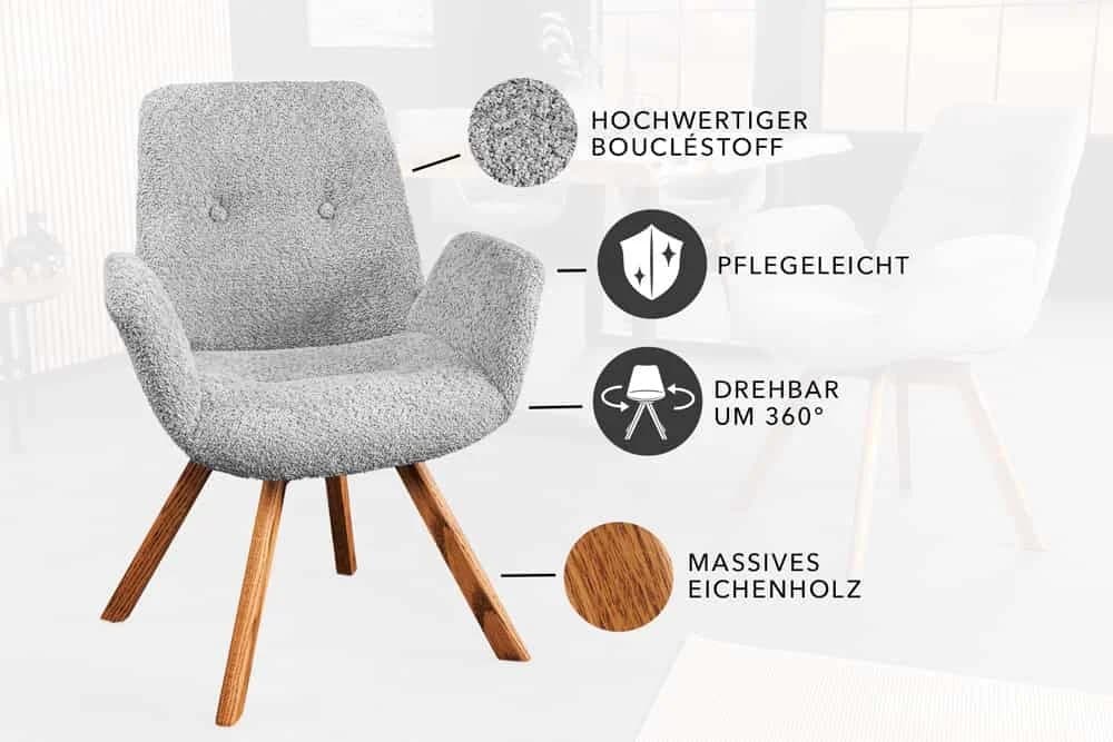 riess-ambiente Polsterstuhl BALTIC grau Bouclé Eiche - Bild 5