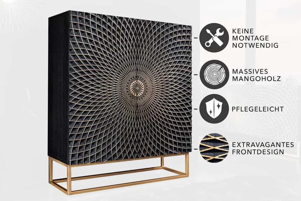 riess-ambiente Highboard ILLUSION 120cm Schwarz/Gold 3D Schnitzereien - Bild 3