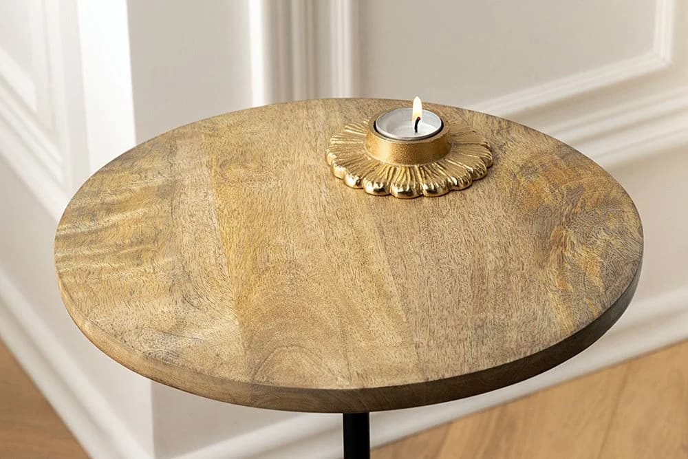 riess-ambiente Beistelltisch TRAYFUL 55cm Natur / Schwarz Mangoholz Metallgestell Marmorfuß Rund - Bild 4