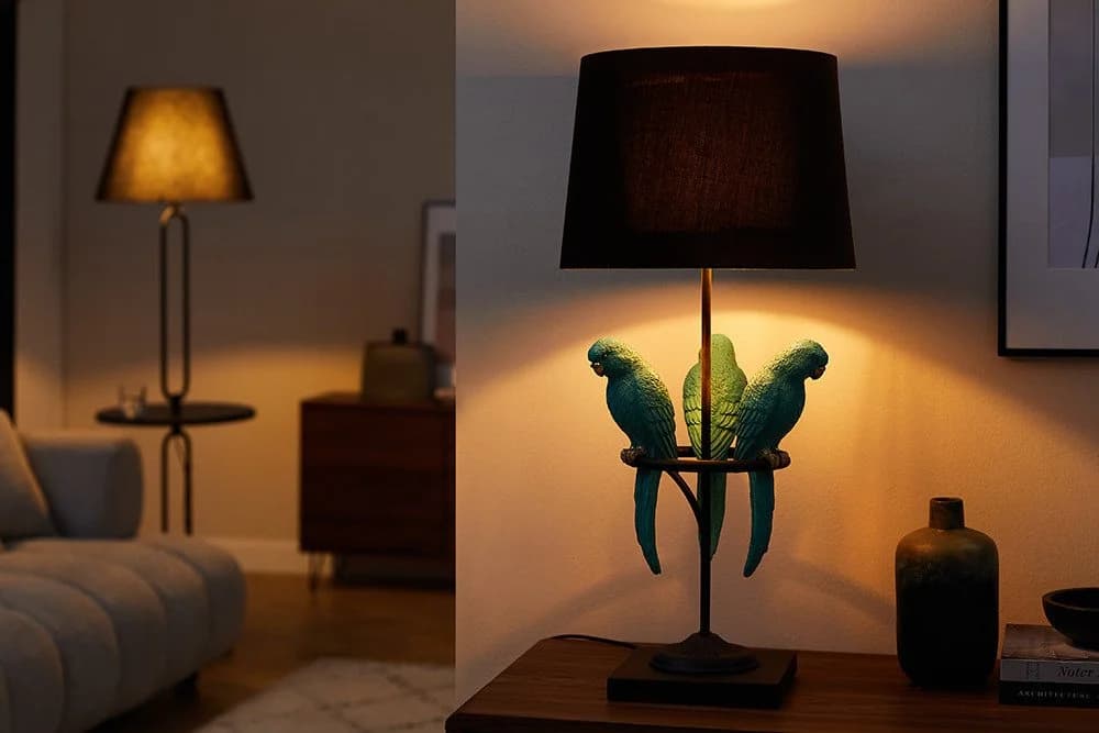 riess-ambiente Tischleuchte WILDLIFE Retro Papagei Schwarz/Türkis