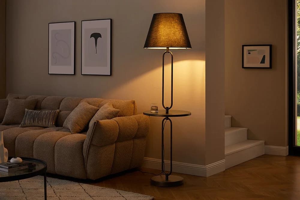 riess-ambiente Stehlampe SERVANT 175cm Schwarz Stoff Tischablage