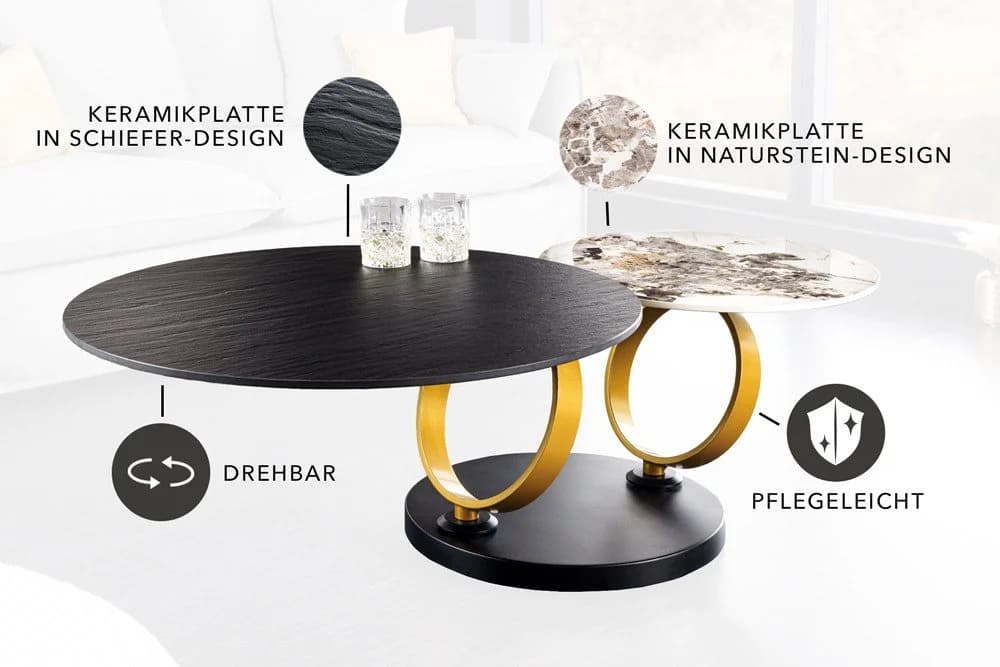 riess-ambiente Couchtisch DANCING RINGS Keramik mit Drehfunktion Schwarz/Gold - Bild 4