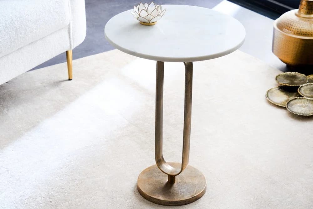 riess-ambiente Beistelltisch ELEGANCE 60cm weiß/gold Marmor Metall